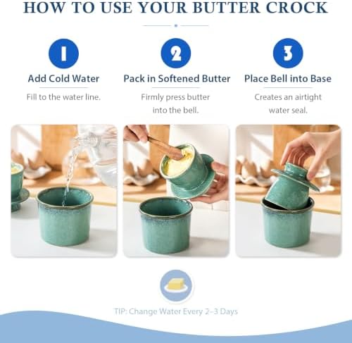 French Butter Crock with Lid, Ceramic Butter Keeper for Countertop