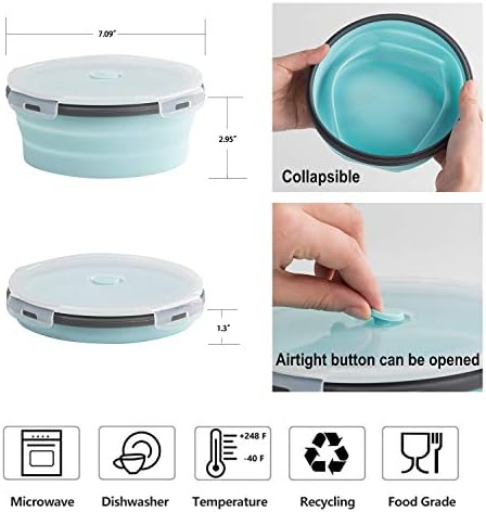 ColorCoral Collapsible Camping Bowl with Lid & Fork Silicone 1200ml