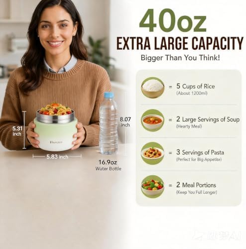 40 oz Insulated Food Jar, Dual Compartments, 8-Hour Heat Retention