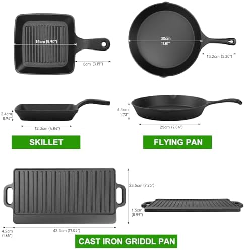 8 Piece Cast Iron Pots and Pans Set Cast Iron Skillets Bakeware And Square Grill Pan Camping Kitchen Cookware