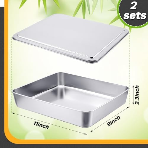 Funnymoom 2 Sets Stainless Steel Cake Pan with Lid,9 x 11 Inches