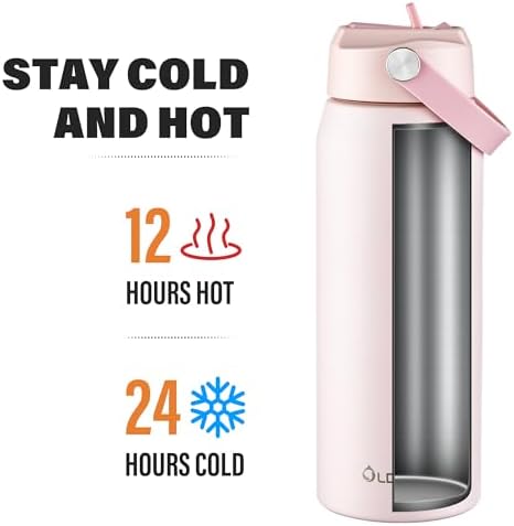 Oldley 24oz Insulated Water Bottle with Straw, Stainless Steel Water