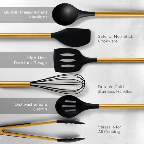 Styled Settings Black and Gold Kitchen Utensil Set, 8-Piece