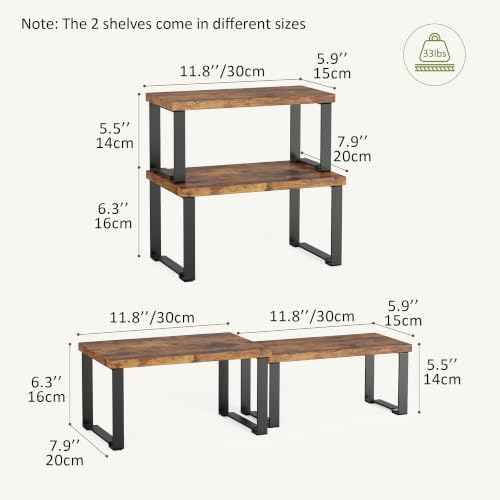 Cabinet Organizer Shelf, Kitchen Counter Shelves Set of 2, Expandable Spice Rack,Kitchen Storage Riser,Stackable, for Kitchen, Countertop, Office Desk, Living Room, Rustic Brown
