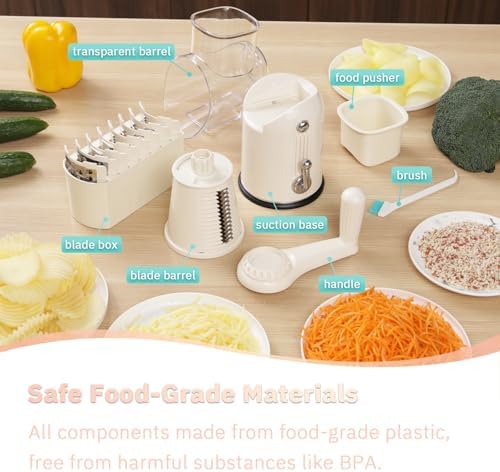 ENERGEVITY Hand Crank Rotary Cheese Grater, White