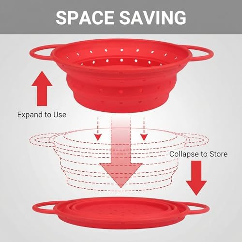 Collapsible Silicone Colander with Handles, Round Strainer with