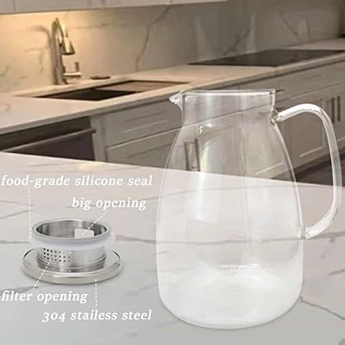 Glass Pitcher with Lid and Handle, 68 oz Heat-Resistant Borosilicate