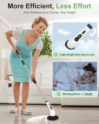Cordless Electric Spin Scrubber, 9 Brush Heads, 2-Speed Motor