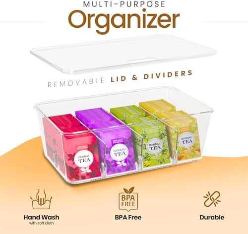 Utopia Home Tea Bag Organizer with Lids, Stackable Tea Box, 3 Pack
