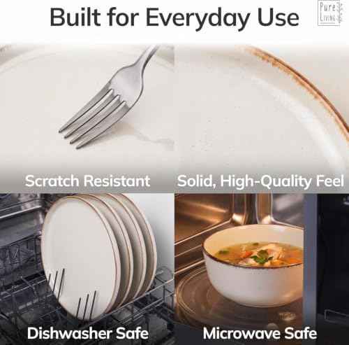 36 Piece Stoneware Dinnerware Set for 12, Handmade Plates and Bowls Set