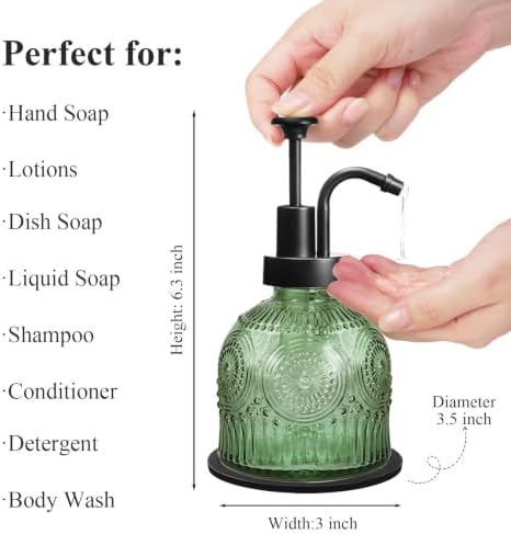 Amolliar 8 Oz Glass Vintage Soap Dispenser Plastic Pump,Green