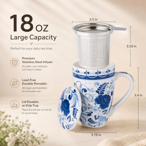 GBhome Tea Mug with Infuser and Lid,18 oz Loose Leaf Tea Cup with