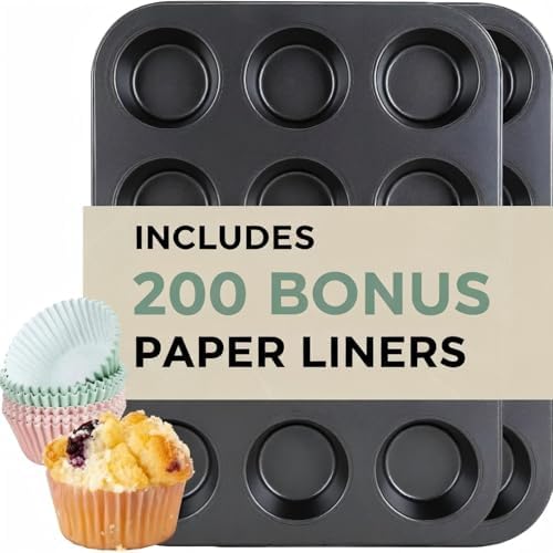CARTMAN 2-Pack 12-Cup Muffin Pan Set, Carbon Steel Nonstick Cupcake