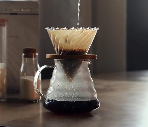 Glass Graduated Pour Over Coffee Maker Set with Wooden Stand - 580cc