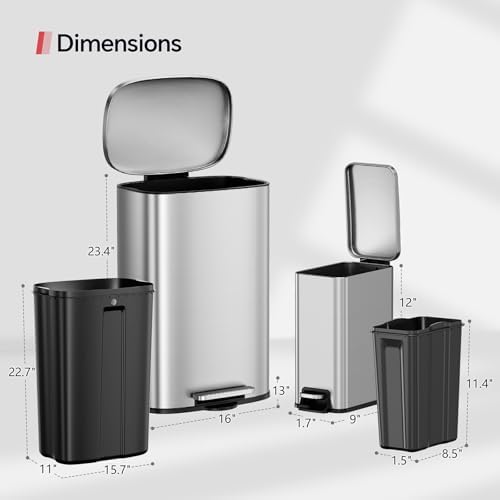 Kitchen Trash Can Combo Set, 13 Gallon and 1.6 Gallon