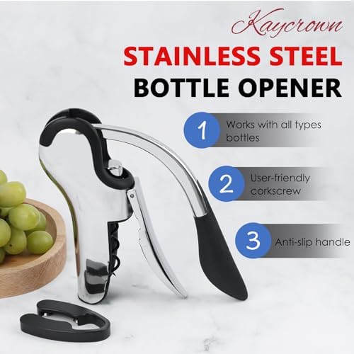 KAYCROWN Stainless Steel Wine Bottle Opener, Vertical Lever Corkscrew