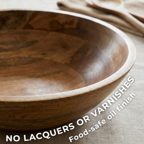 Extra Large Wooden Salad Bowl 15" with Serving Utensils - Large Wood