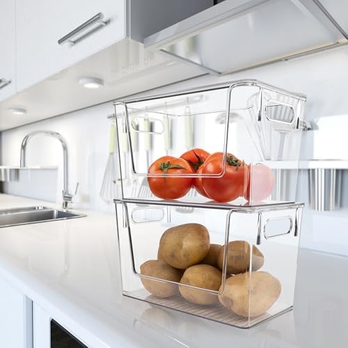 2 Pack Stackable Storage Bins with Open Front, Clear