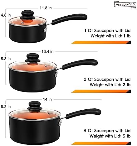 MICHELANGELO Nonstick Sauce Pan with Lid 1QT, 2QT & 3QT, Ceramic