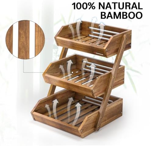 G.a HOMEFAVOR 3-Tier Acacia Wood Fruit Basket for Kitchen, Self-assembly