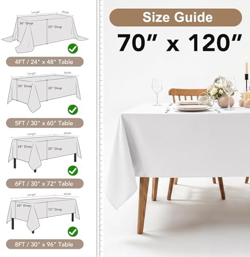 Fitable 6 Pack White Table Cloths 70x120 Inch for 6-8 Ft Rectangle
