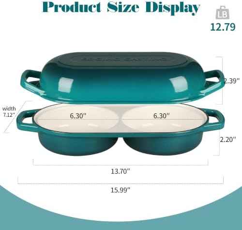 EDGING CASTING Enameled Cast Iron Double Bread Dutch Oven, Darkcyan