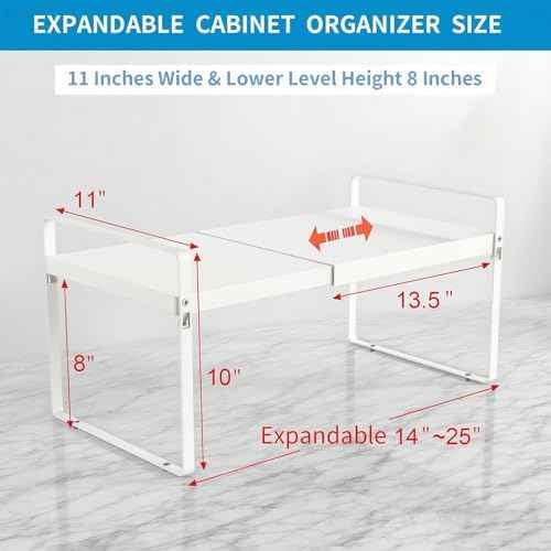 11" Deep Expandable Cabinet Shelf Organizer Riser, 1-Pack White