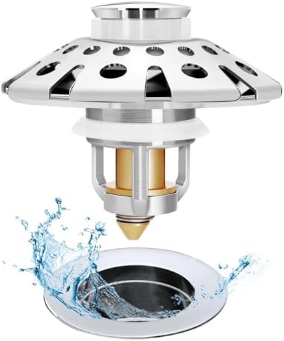 AzWzz Bathroom Sink Stopper with Hair Catcher, Pop Up Sink Drain