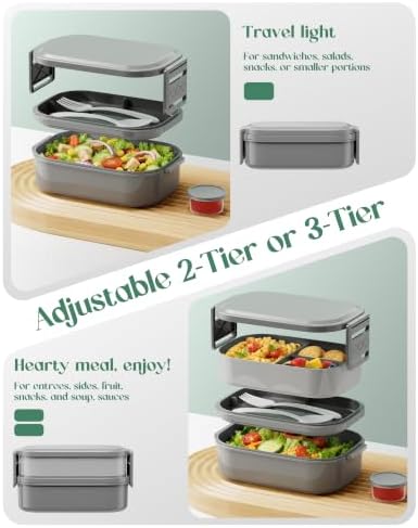 Bento Lunch Box, 65 oz 3-Tier Stackable Lunch Container, Adjustable