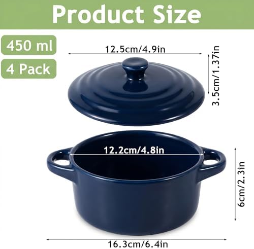 4Piece Mini Cocotte Set,16 oz Individual Baking Ramekins,Royal Blue