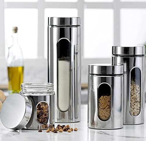 Quality 4pc Stainless Steel Canister Set for Kitchen Counter with