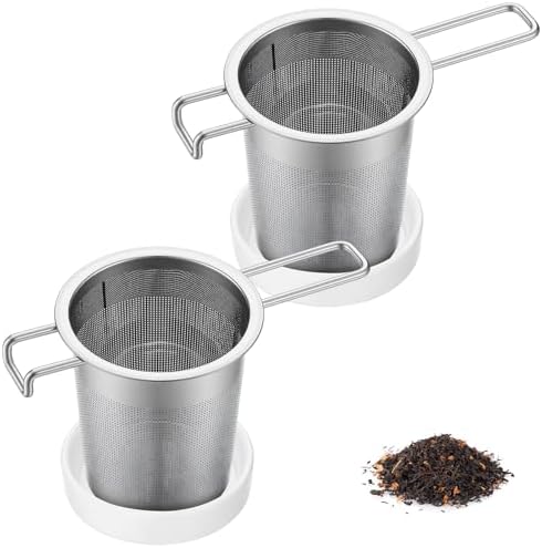 2 Pack Tea Infuser Set with Ceramic Dish, Extra Fine Mesh