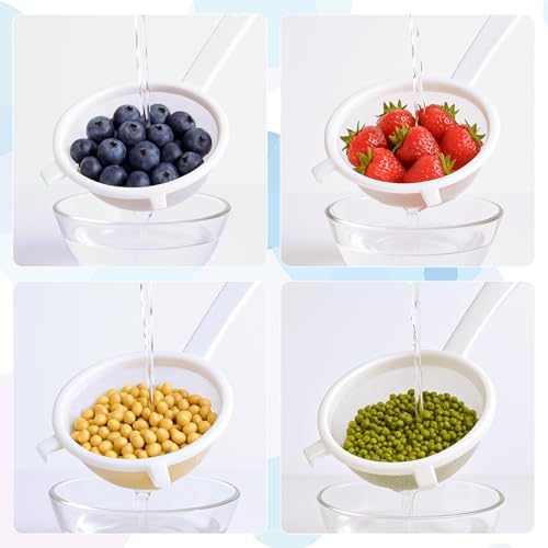 2 Pcs Double Ear Kefir Strainer Set with Handle Plastic Strainer for