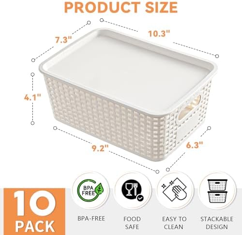 10 Pack Small Plastic Storage Bins with Lids