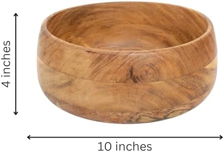 Acacia Wood Serving Bowl 10 x 4 Inch Large Round For Salad Fruit