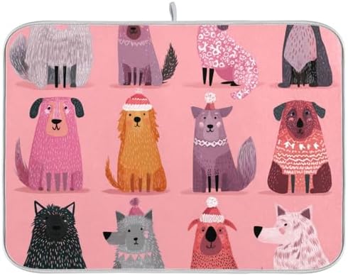 OTVEE Festive Animal Decor Dish Drying Mat for Kitchen Counter