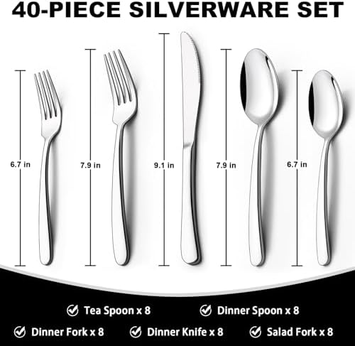 40-Piece Silverware Set with Organizer, EWFEN Heavy Duty Stainless