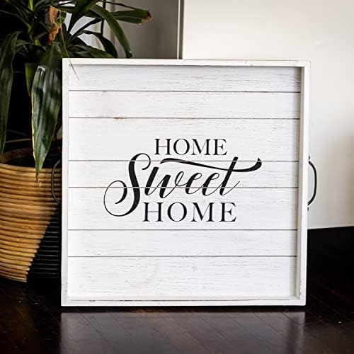 Stonebriar Square Worn White Home Sweet Home Decorative Wooden Tray