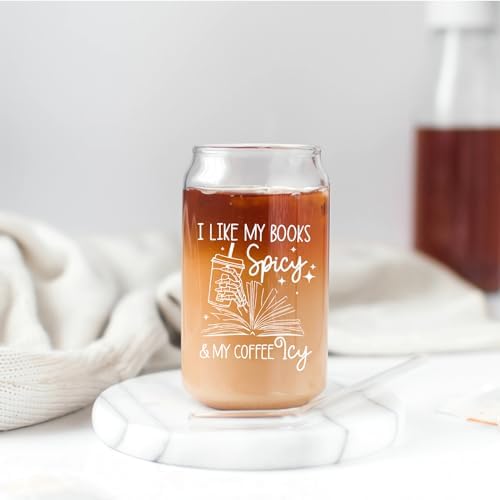 Book Lovers Gifts Idea, 16 oz Cute Glass Cups with Lids and Straws