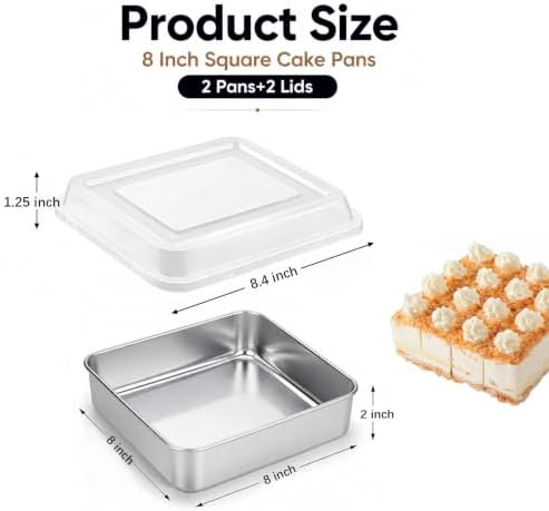 GIUOIDUO 2-Pack 8x8 Inch Baking Pan with Lids - Stainless Steel Square
