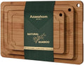 3-Piece Bamboo Cutting Board Set Serving Tray Juice GroovesHandles