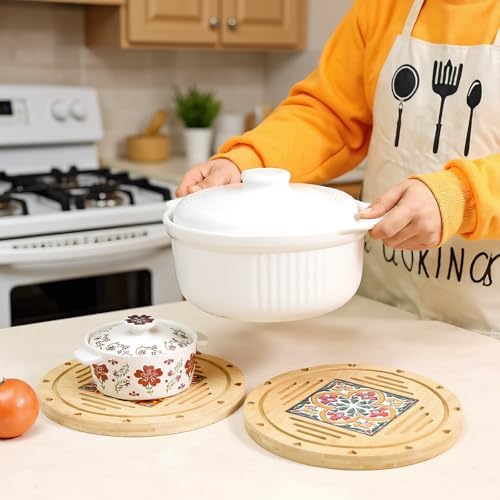 WUWEOT 3 Pack Wooden Round Trivets for Hot Dishes, 8.6 Inch Heat