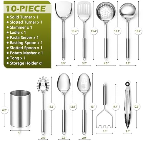 E-far 10-Piece Stainless Steel Kitchen Utensil Set with Holder