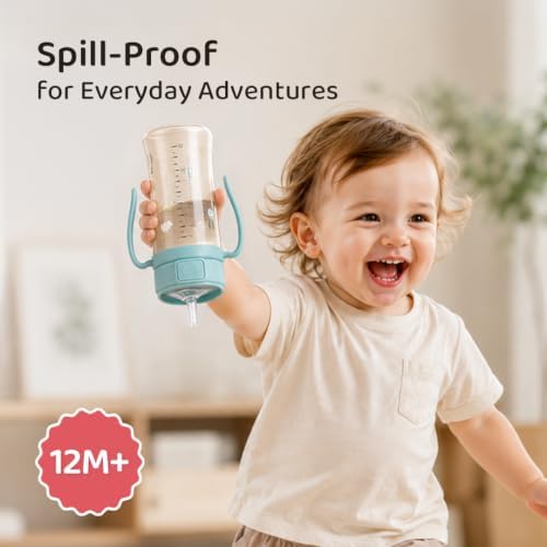 GROSMIMI PPSU Baby Straw Cup Stage 2, 12M+, Spill-Proof, 10oz
