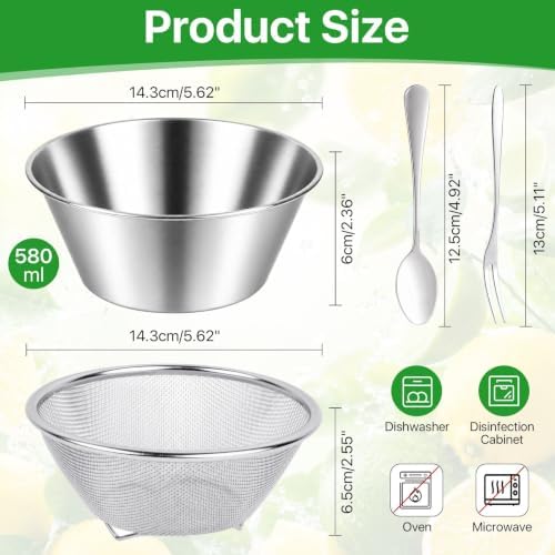 4 Pcs Mini Colander & Food Strainer with Fork & Spoon, 304 Stainless