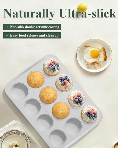 Nonstick Ceramic 12 Cup Muffin Pan, Cupcake Pan for Baking, Non-Toxic