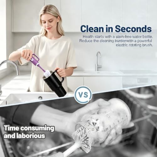 Electric Bottle Brush Cleaner with Straw Brush, 2 in 1 Long Handle