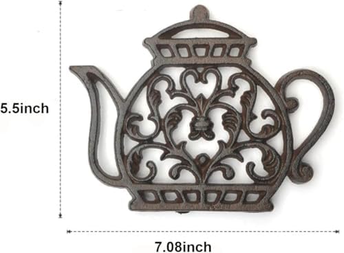 Cast Iron Trivets for Hot Dishes, Rustproof Tea Pot Trivet with Rubber