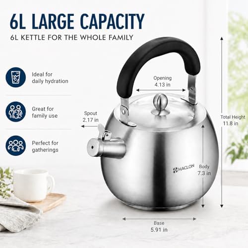 Stainless Steel Whistling Tea Kettle, 6.3QT