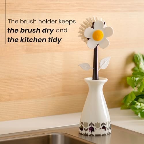 Vigar Flower Power Dish Brush, White and Black